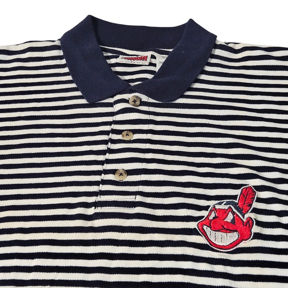 CHIEF WAHOO MLB 1997 Cleveland Indians Baseball Polo Shirt Men's Large Striped
